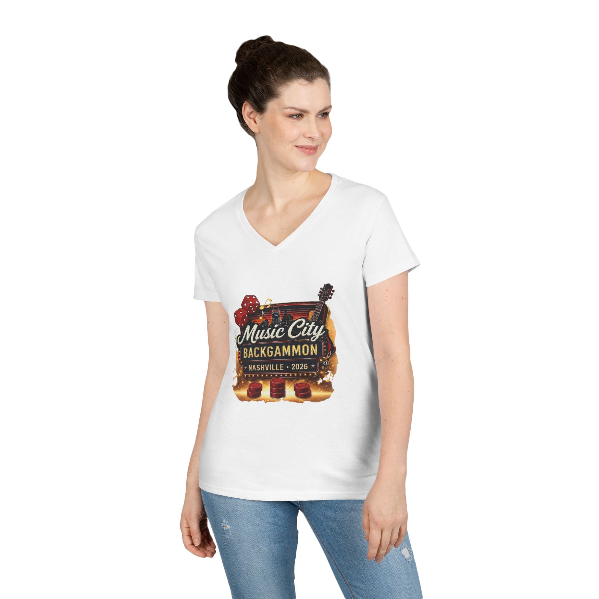 Music City Backgammon Nashville 2026 — Ladies' V-Neck T-Shirt