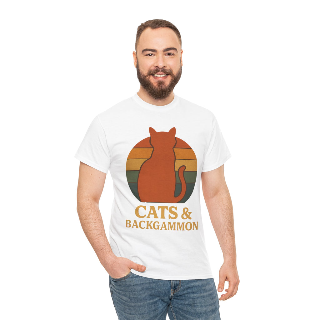 Retro Cat Silhouette Cats & Backgammon T-Shirt | Vintage Sunset Cat Tee