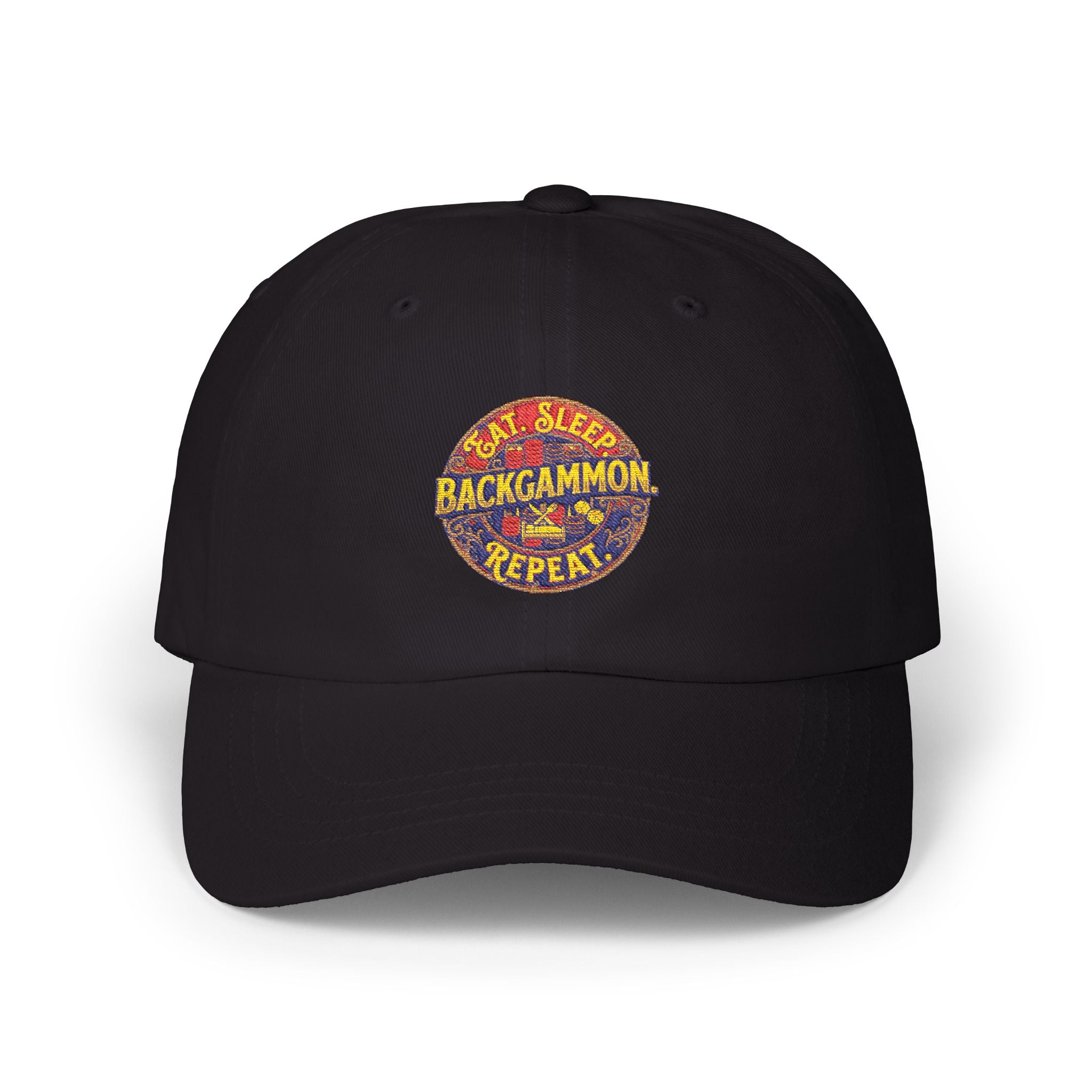Eat. Sleep. Backgammon. Repeat. Cap — Embroidered Baseball Hat