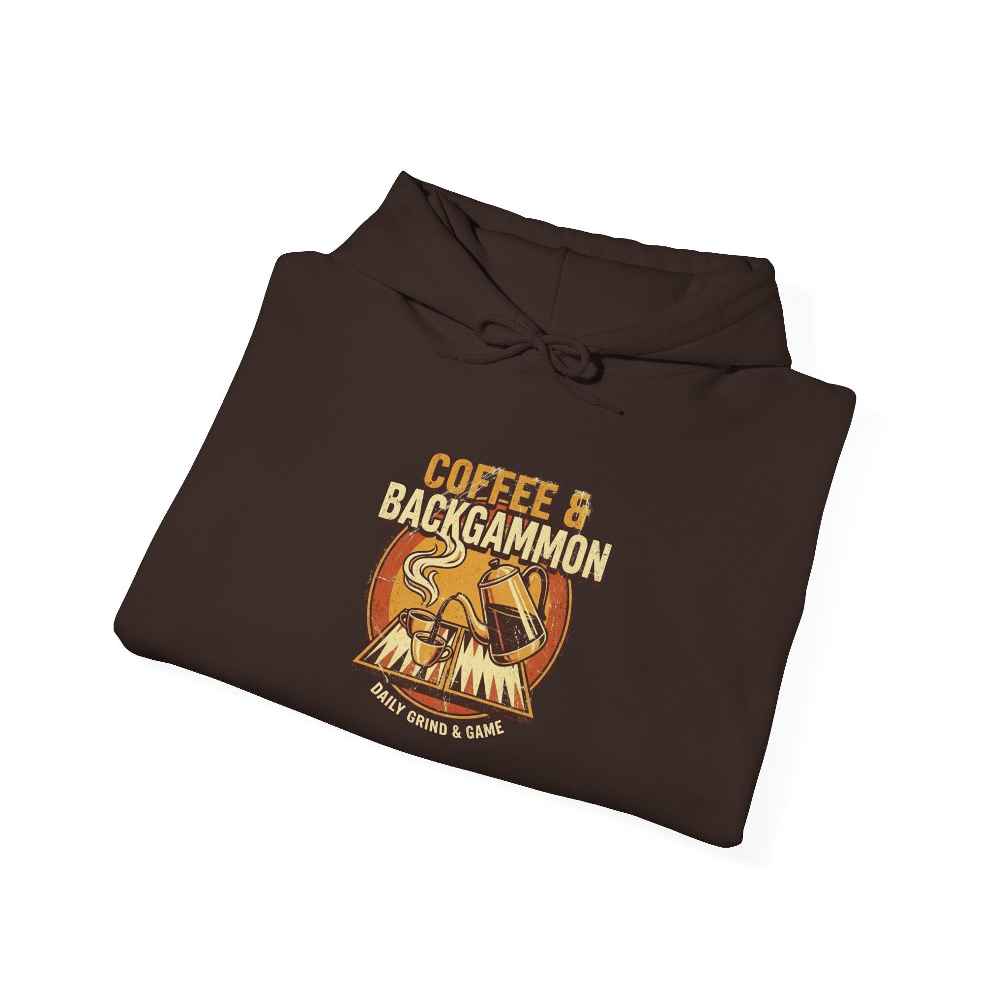 Coffee & Backgammon Unisex Heavy Blend™ Hooded Sweatshirt — Retro Coffee Lovers Game Night Sweatshirt