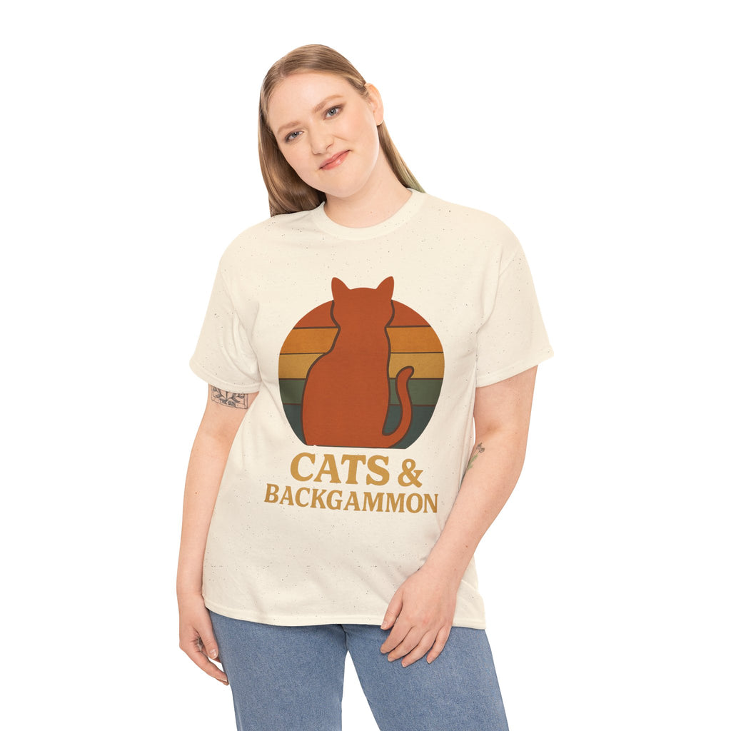 Retro Cat Silhouette Cats & Backgammon T-Shirt | Vintage Sunset Cat Tee