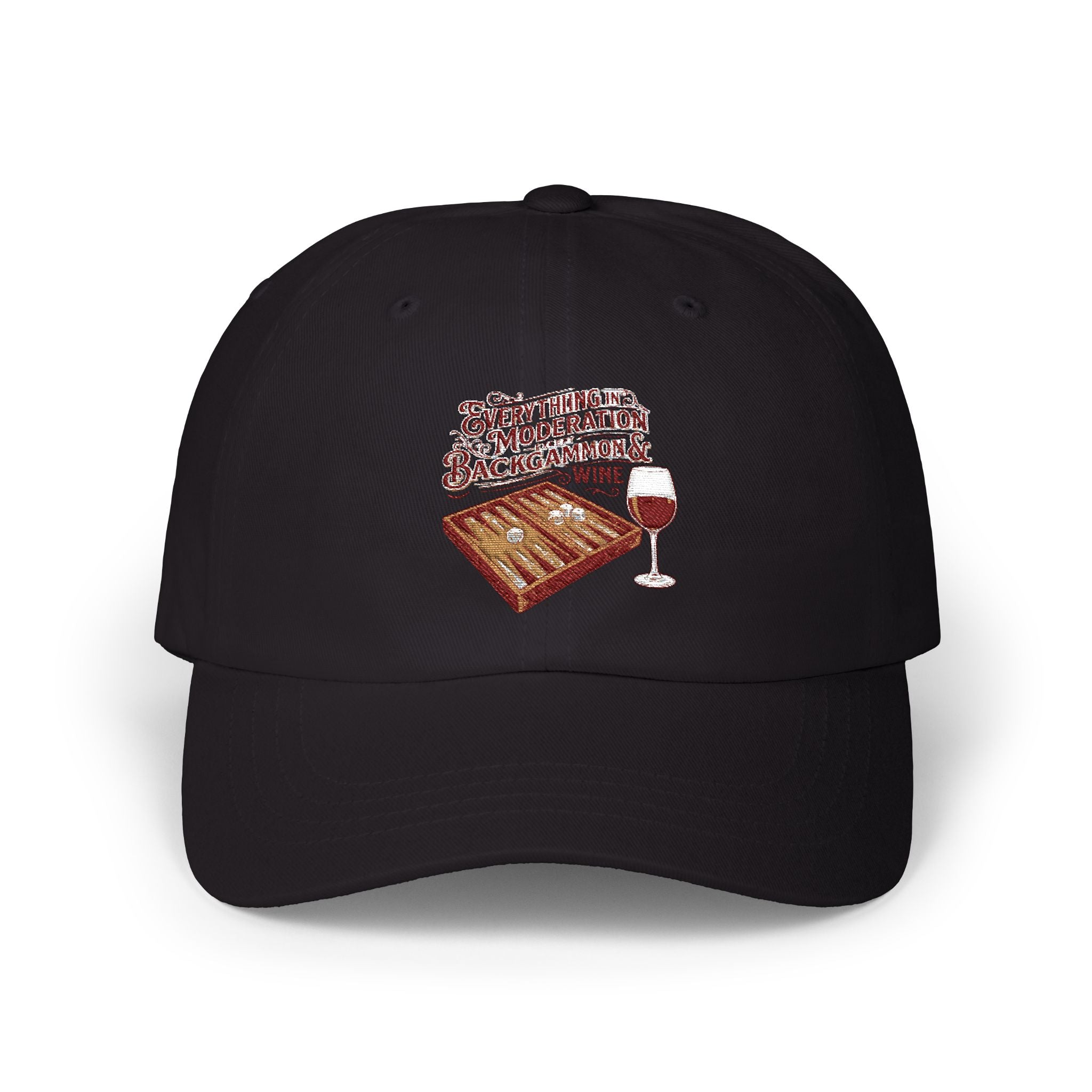 Everything In Moderation Except Backgammon And Wine Embroidered Baseball Hat