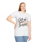 Cats, Wine & Backgammon T-Shirt — Funny Cat Lover Graphic Tee