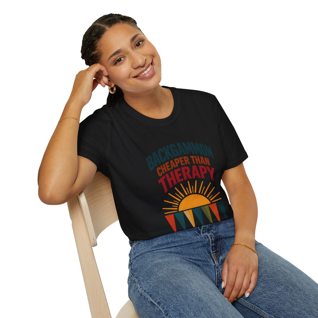Backgammon Cheaper Than Therapy T-Shirt – Retro Sunset Board Game Tee