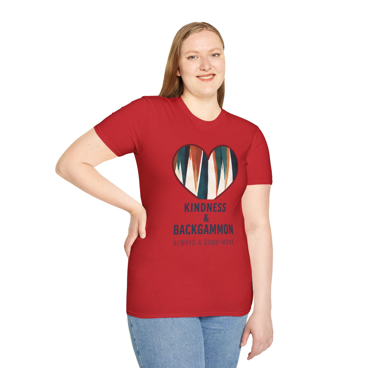 Backgammon Heart T-Shirt — "Kindness & Backgammon: Always a Good Move"