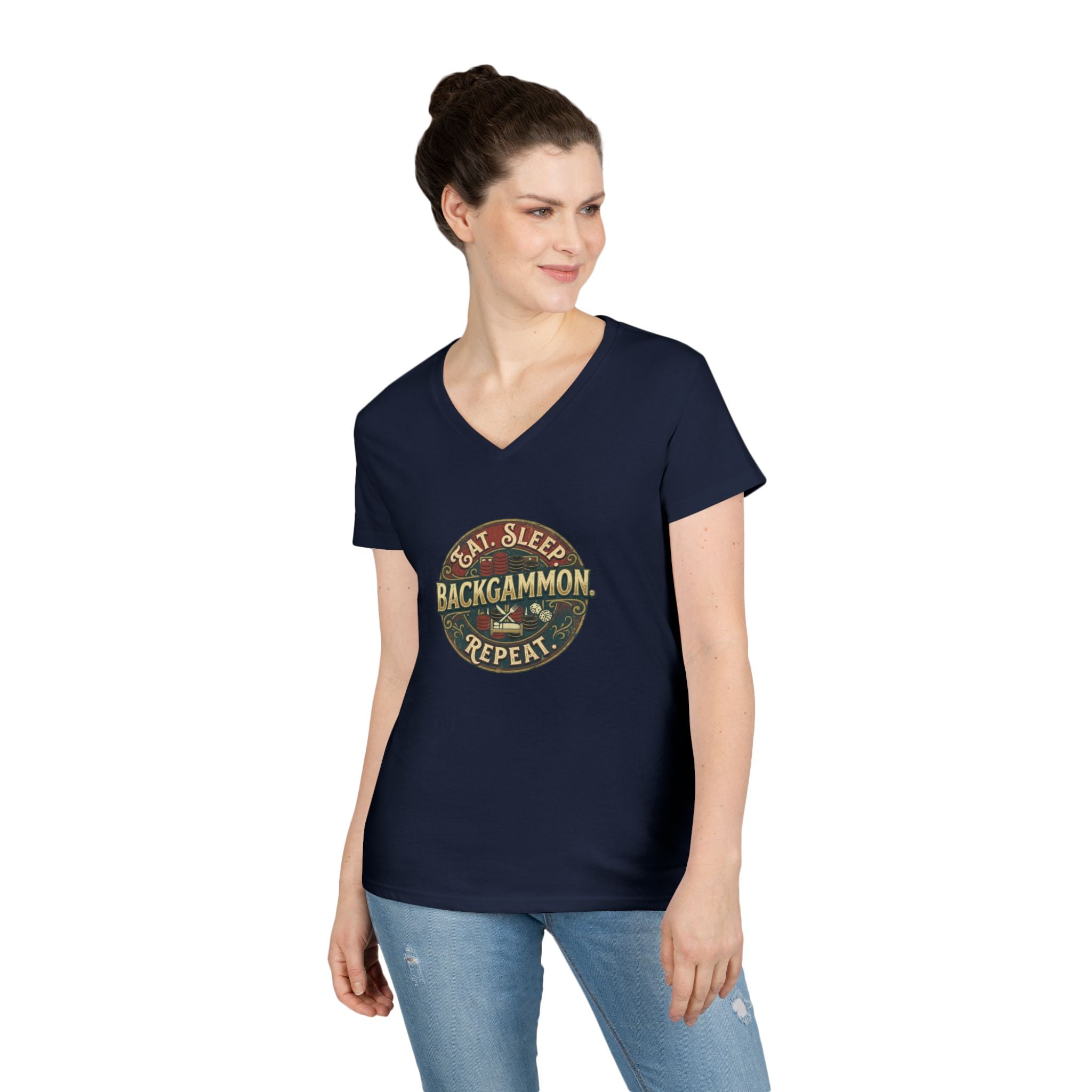 Eat. Sleep. Backgammon. Repeat. Ladies' V-Neck T-Shirt