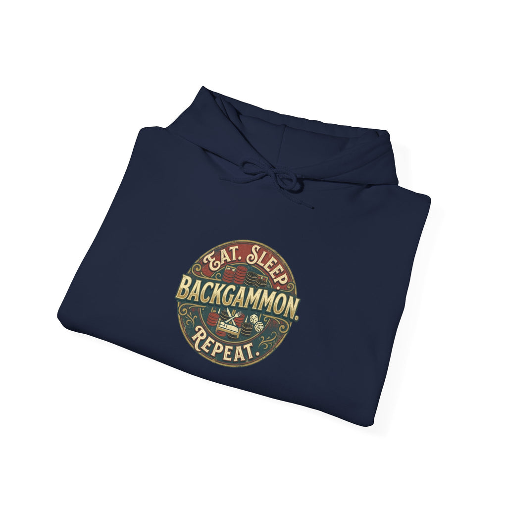 Eat. Sleep. Backgammon. Repeat. Unisex Heavy Blend™ Hooded Sweatshirt - Vintage Game Night Sweatshirt