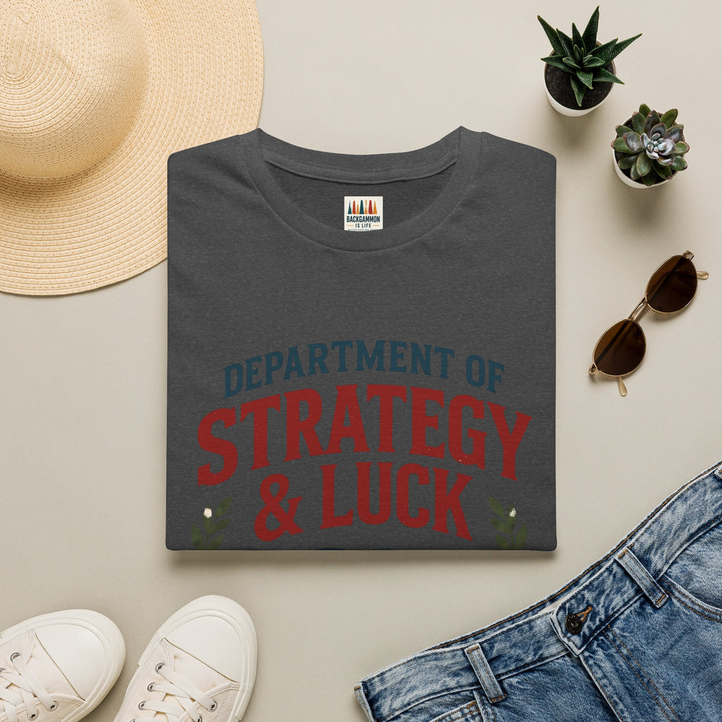 Backgammon T-Shirt — "Department of Strategy & Luck" Vintage Game Tee