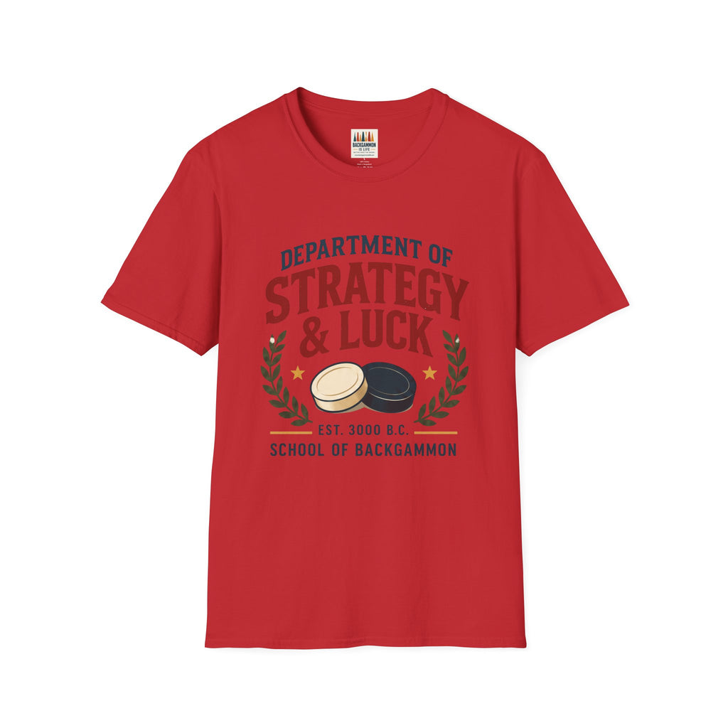 Backgammon T-Shirt — "Department of Strategy & Luck" Vintage Game Tee