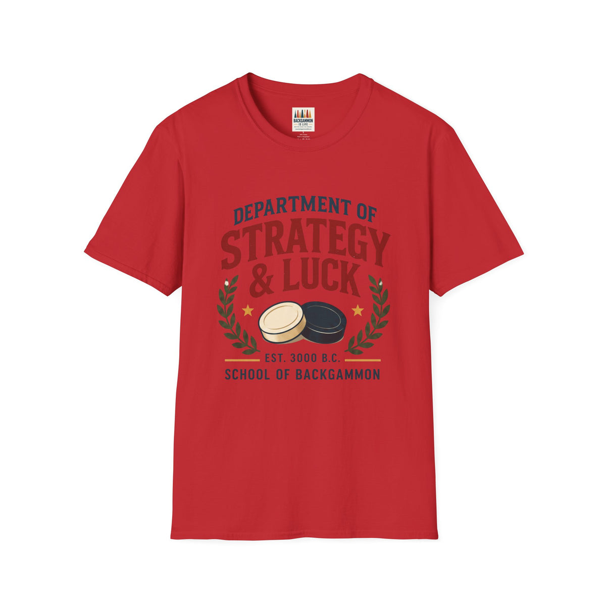 Backgammon T-Shirt — "Department of Strategy & Luck" Vintage Game Tee