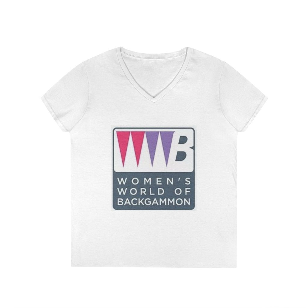 Women's World of Backgammon V-Neck T-Shirt — Ladies Backgammon Logo Tee