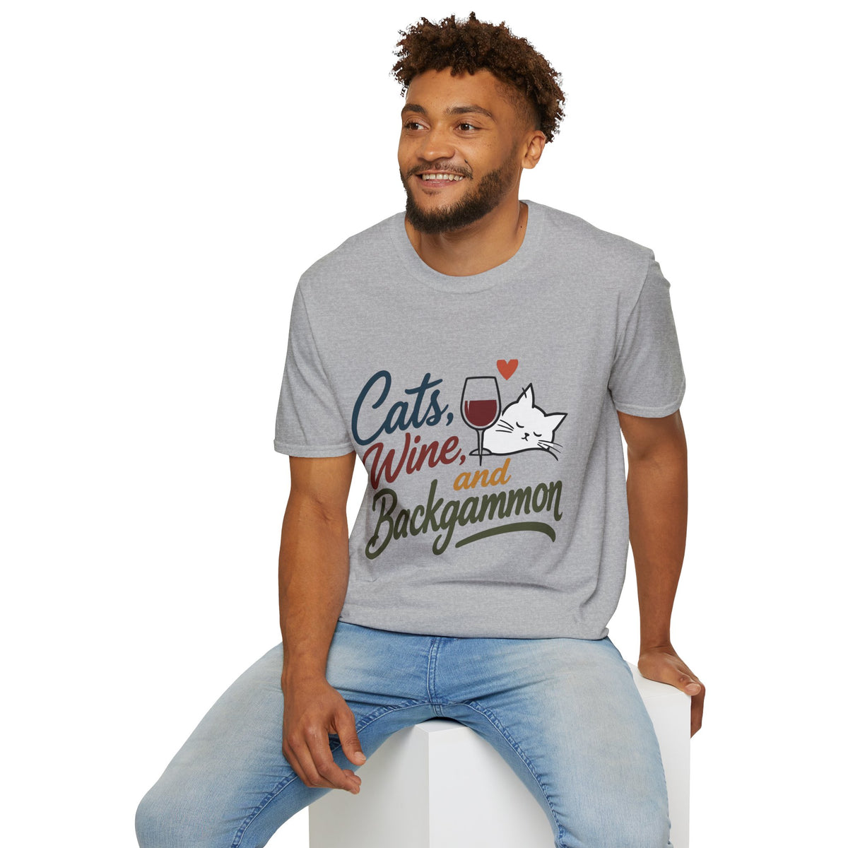 Cats, Wine & Backgammon T-Shirt — Funny Cat Lover Graphic Tee