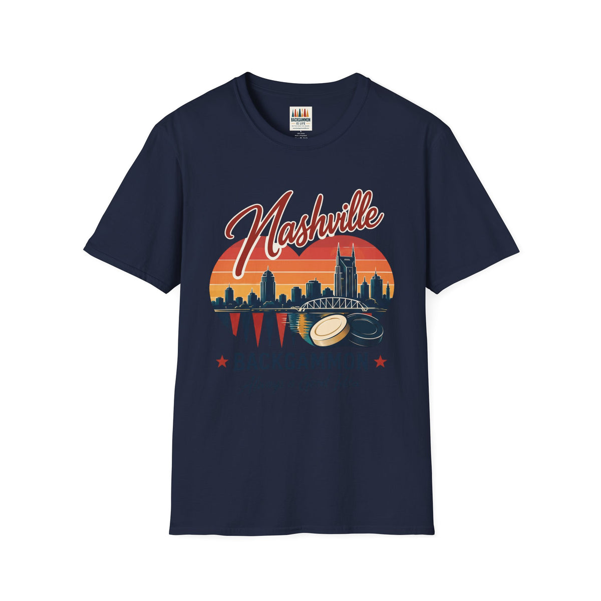 Nashville Backgammon T‑Shirt — Vintage Skyline Game Night Tee