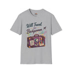 Backgammon Travel T-Shirt — "Will Travel for Backgammon" Vintage Suitcase Design