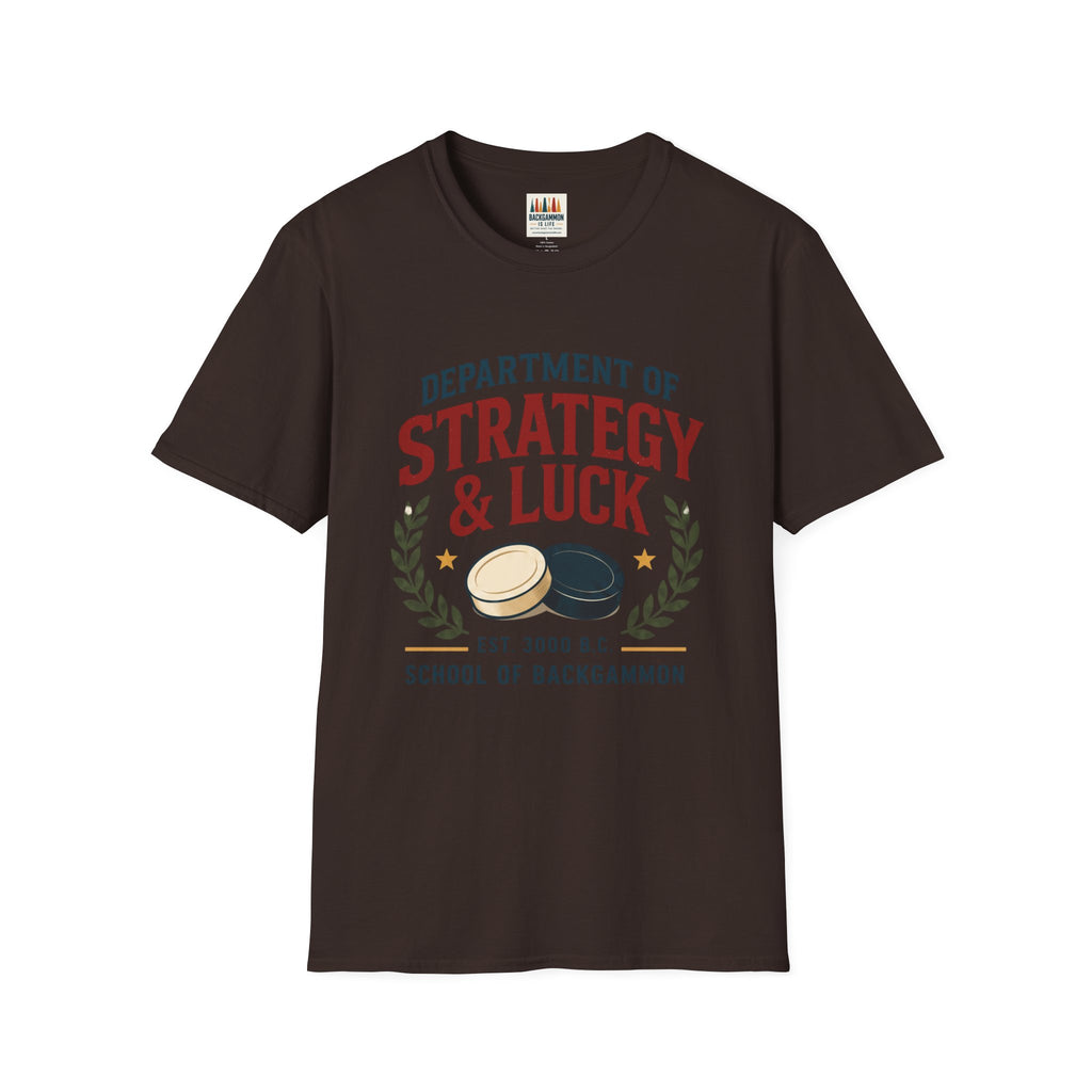 Backgammon T-Shirt — "Department of Strategy & Luck" Vintage Game Tee