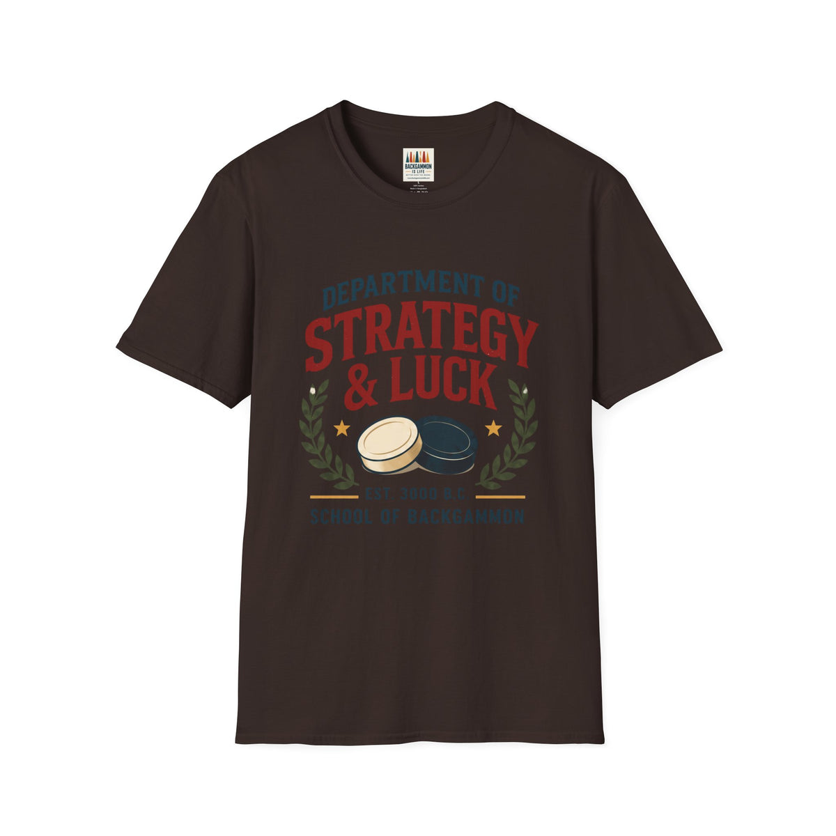 Backgammon T-Shirt — "Department of Strategy & Luck" Vintage Game Tee