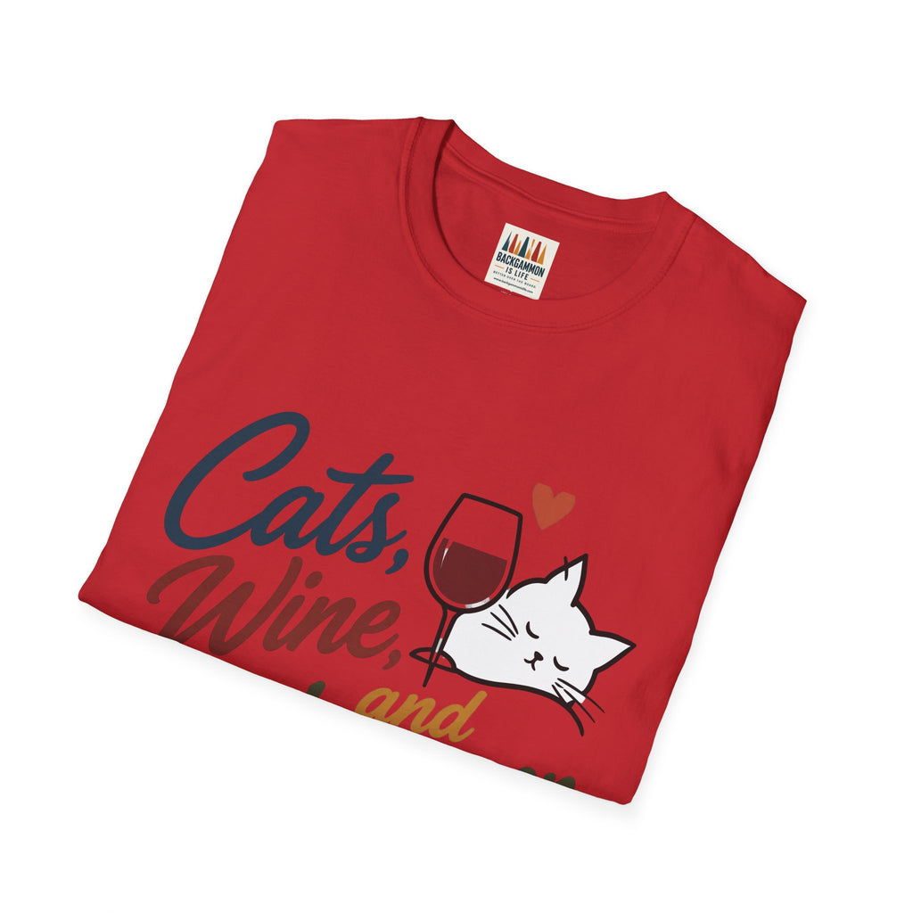Cats, Wine & Backgammon T-Shirt — Funny Cat Lover Graphic Tee