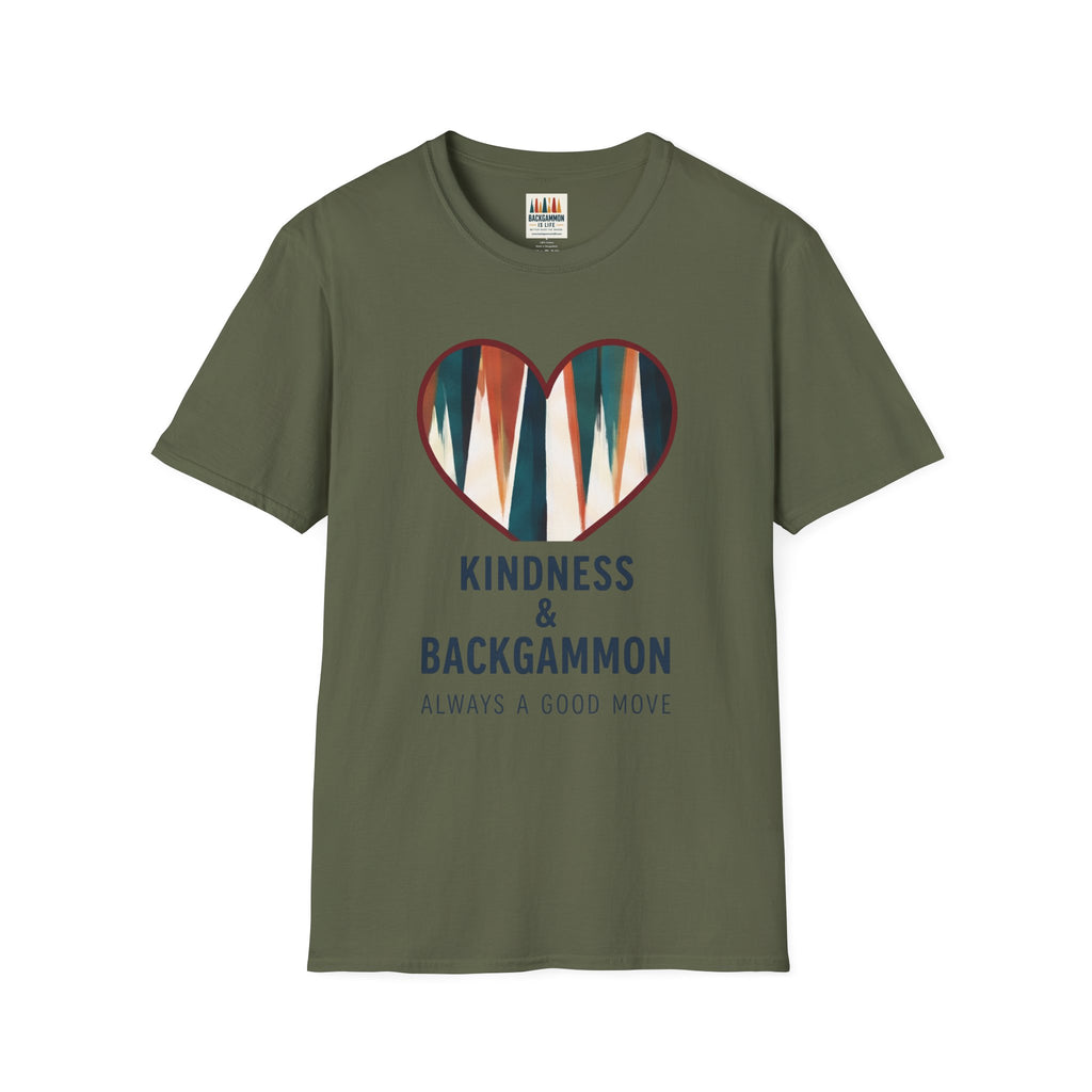 Backgammon Heart T-Shirt — "Kindness & Backgammon: Always a Good Move"