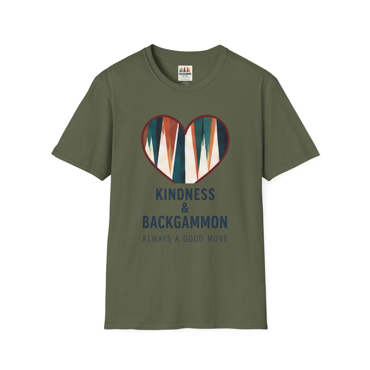 Backgammon Heart T-Shirt — "Kindness & Backgammon: Always a Good Move"