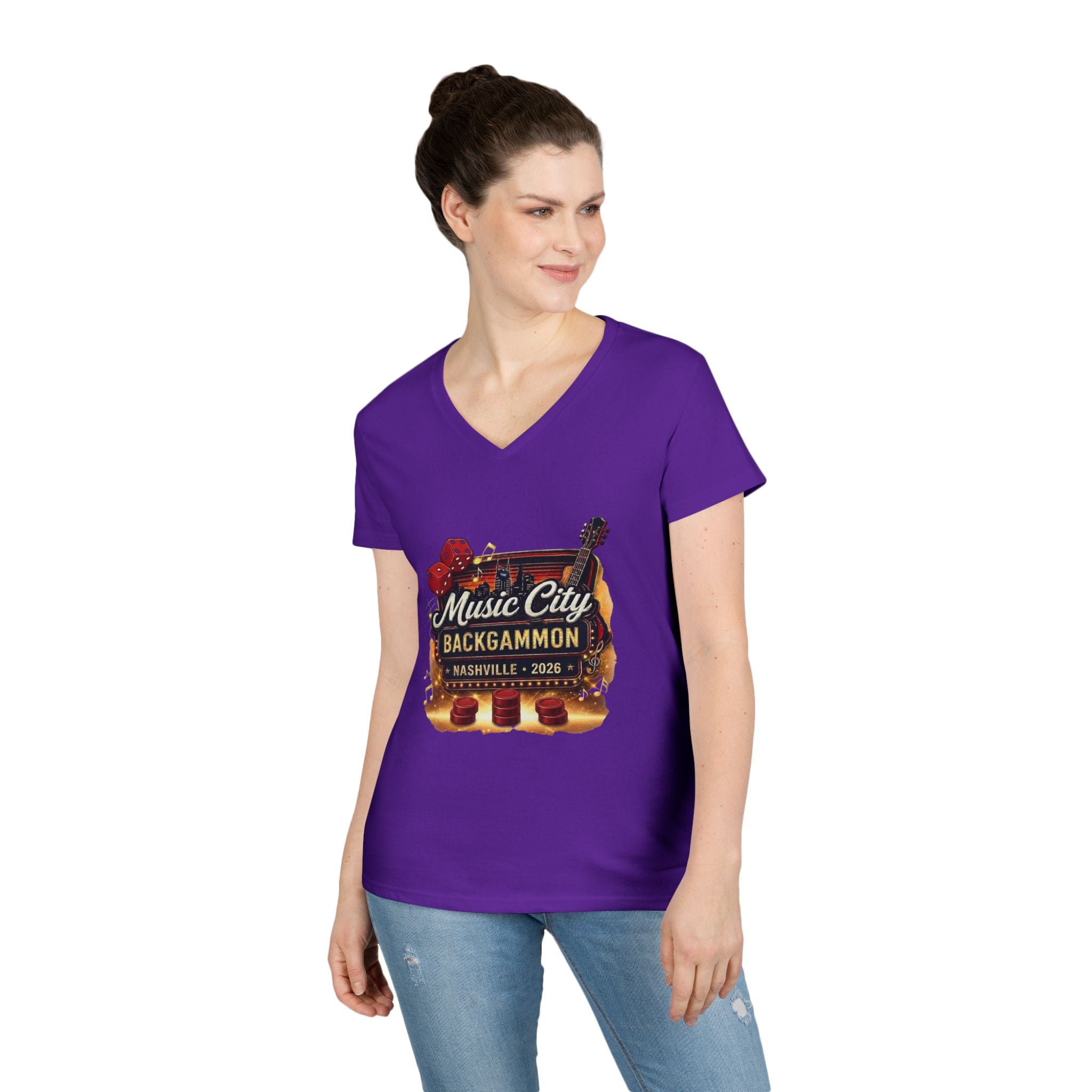 Music City Backgammon Nashville 2026 — Ladies' V-Neck T-Shirt