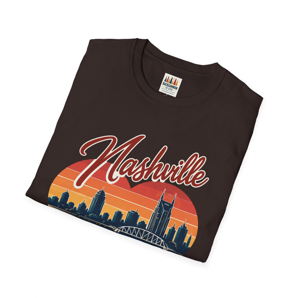 Nashville Backgammon T‑Shirt — Vintage Skyline Game Night Tee