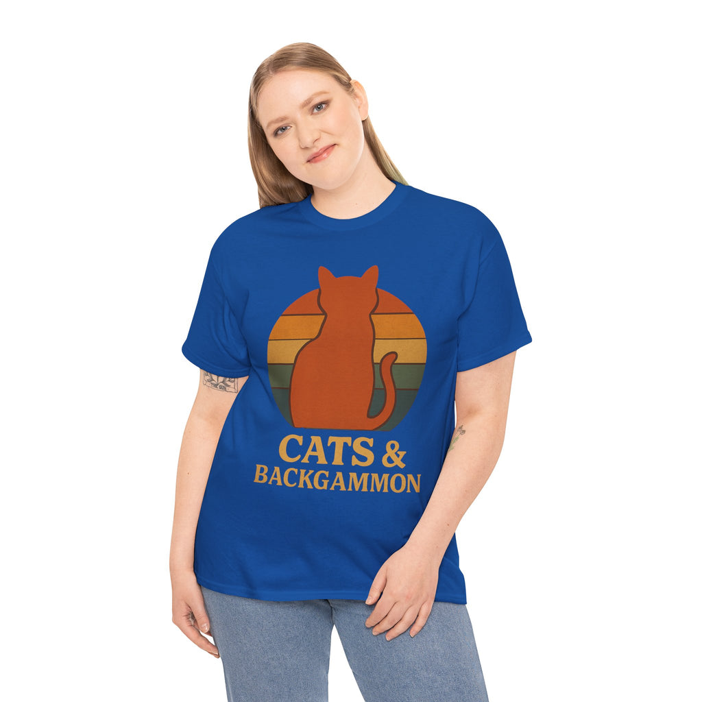 Retro Cat Silhouette Cats & Backgammon T-Shirt | Vintage Sunset Cat Tee