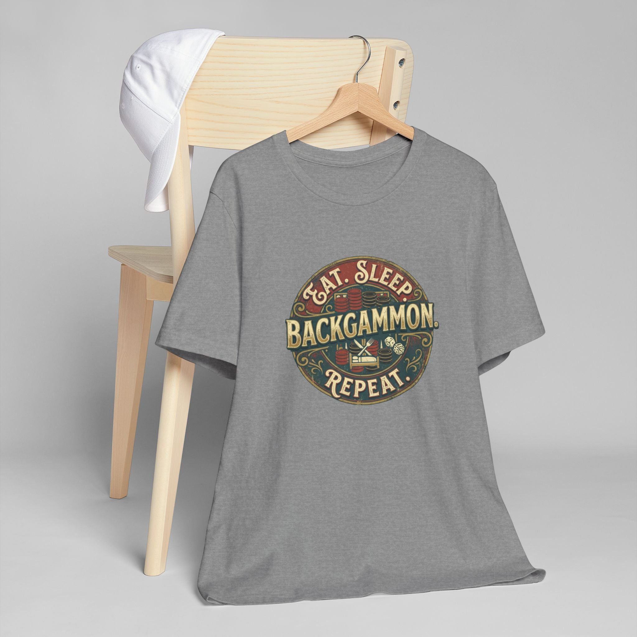 Eat. Sleep. Backgammon. Repeat. Unisex Jersey T-Shirt — Vintage Game Tee