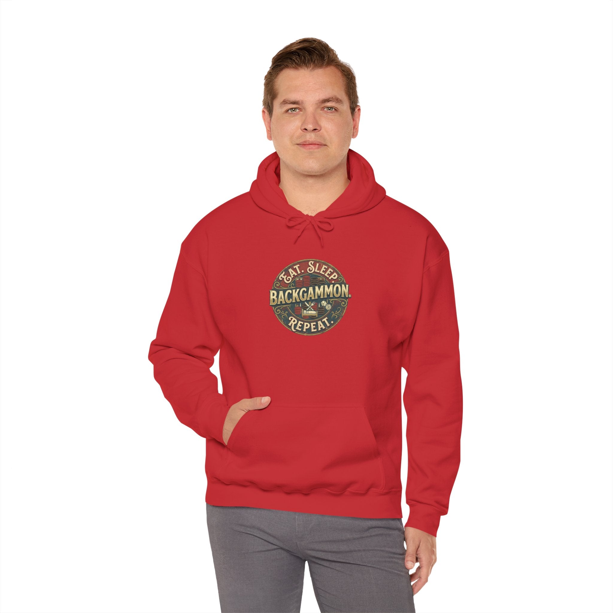 Eat. Sleep. Backgammon. Repeat. Unisex Heavy Blend™ Hooded Sweatshirt - Vintage Game Night Sweatshirt