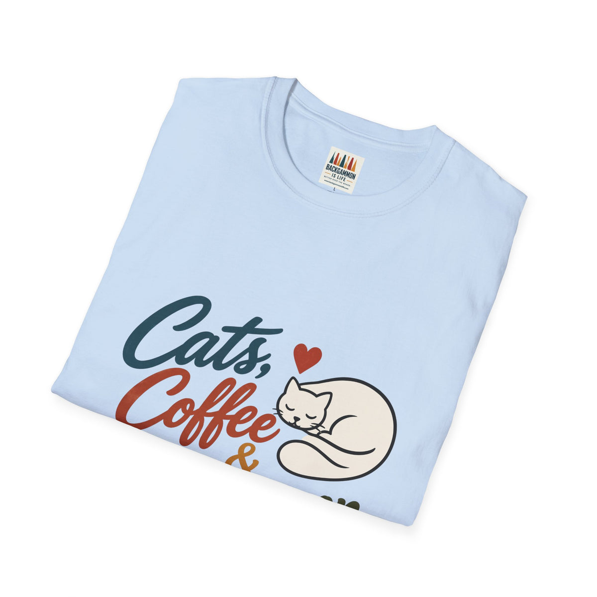 Cats, Coffee & Backgammon 2 T-Shirt — Retro Cat Lover Tee