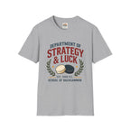 Backgammon T-Shirt — "Department of Strategy & Luck" Vintage Game Tee