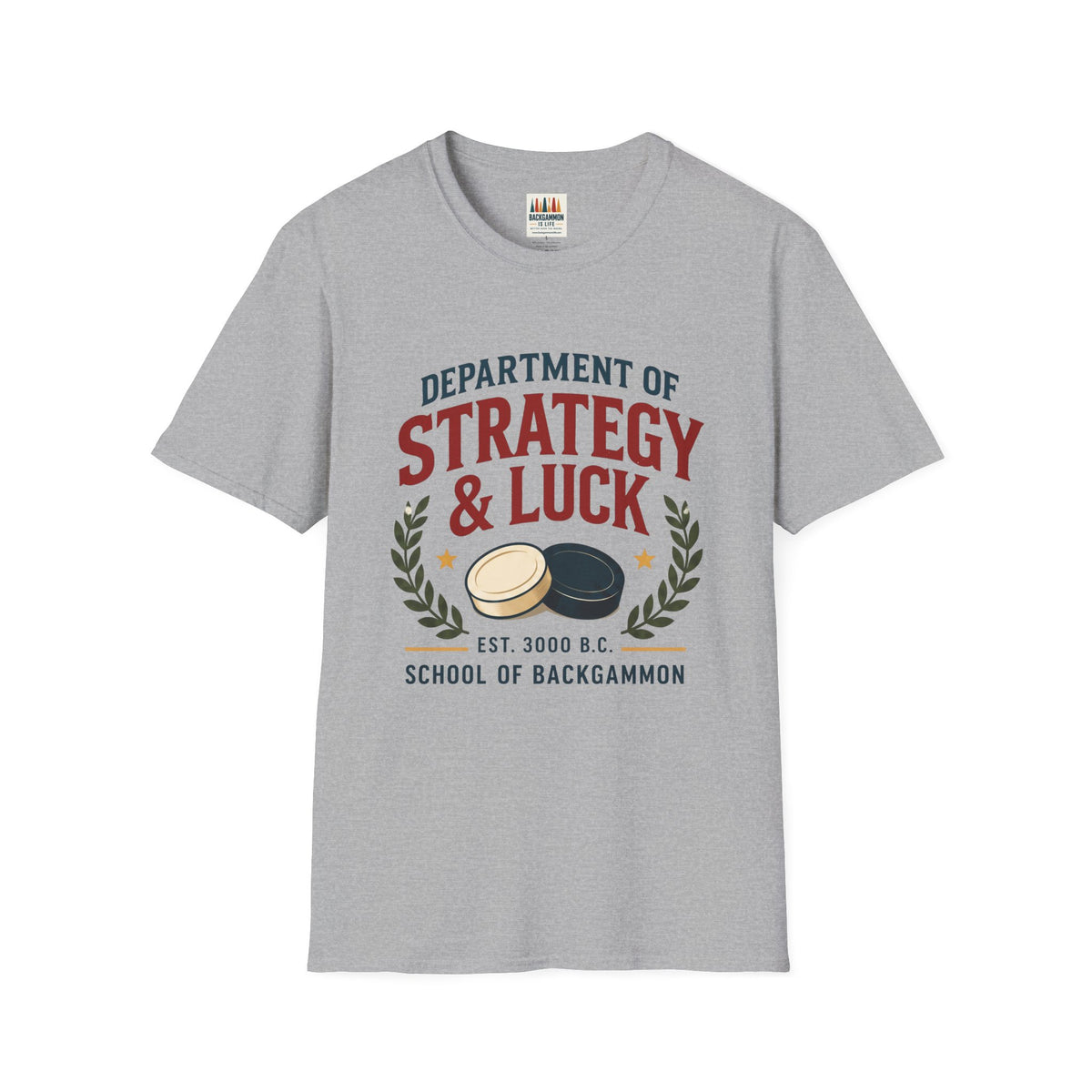 Backgammon T-Shirt — "Department of Strategy & Luck" Vintage Game Tee