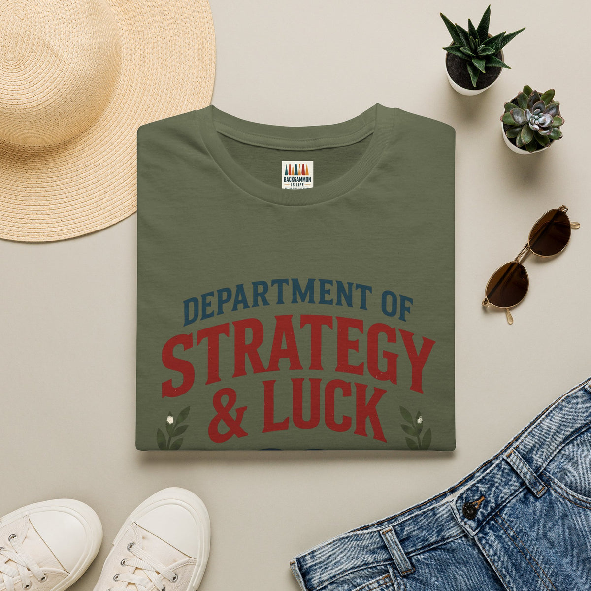 Backgammon T-Shirt — "Department of Strategy & Luck" Vintage Game Tee