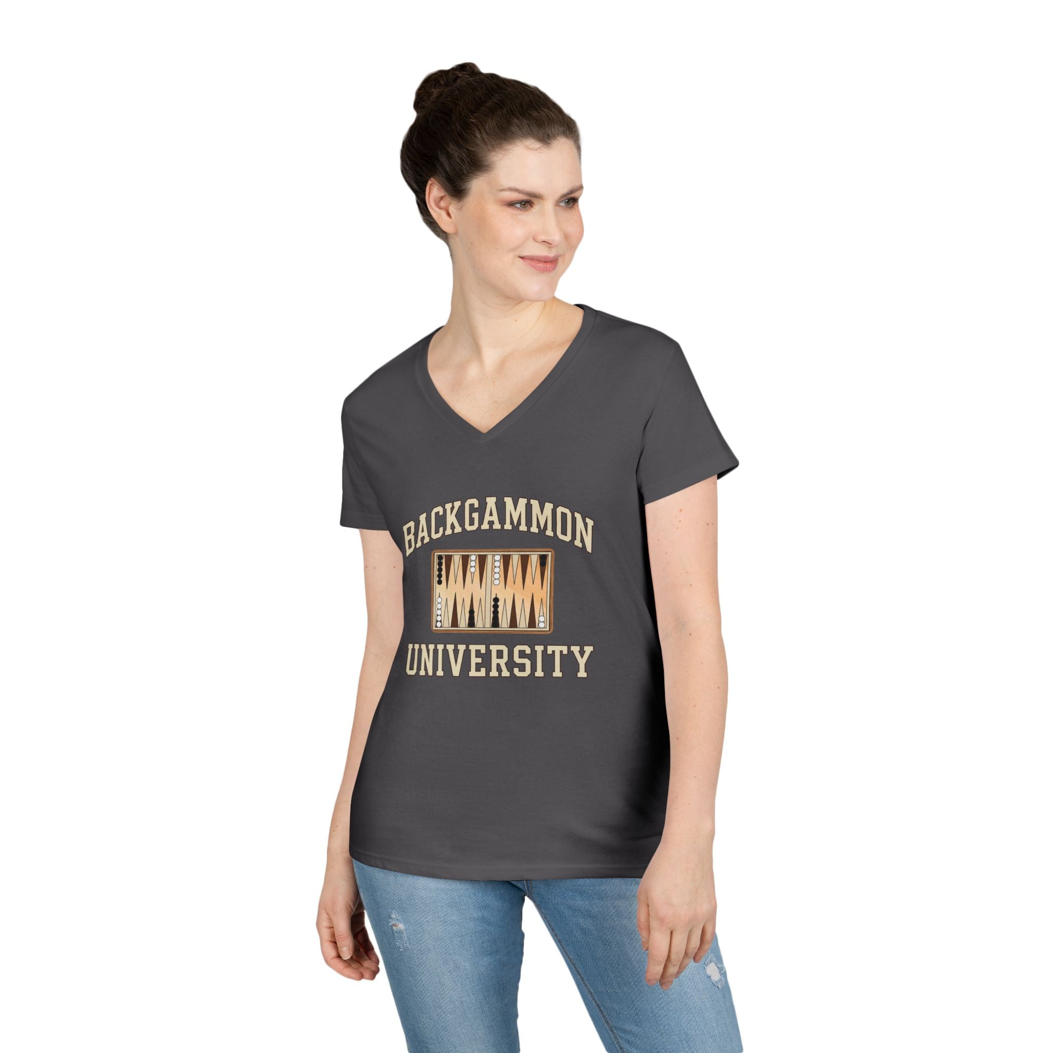 Backgammon University 2 Ladies' V-Neck T-Shirt — Backgammon Board Graphic Tee