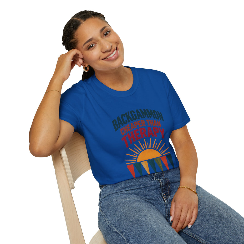 Backgammon Cheaper Than Therapy T-Shirt – Retro Sunset Board Game Tee