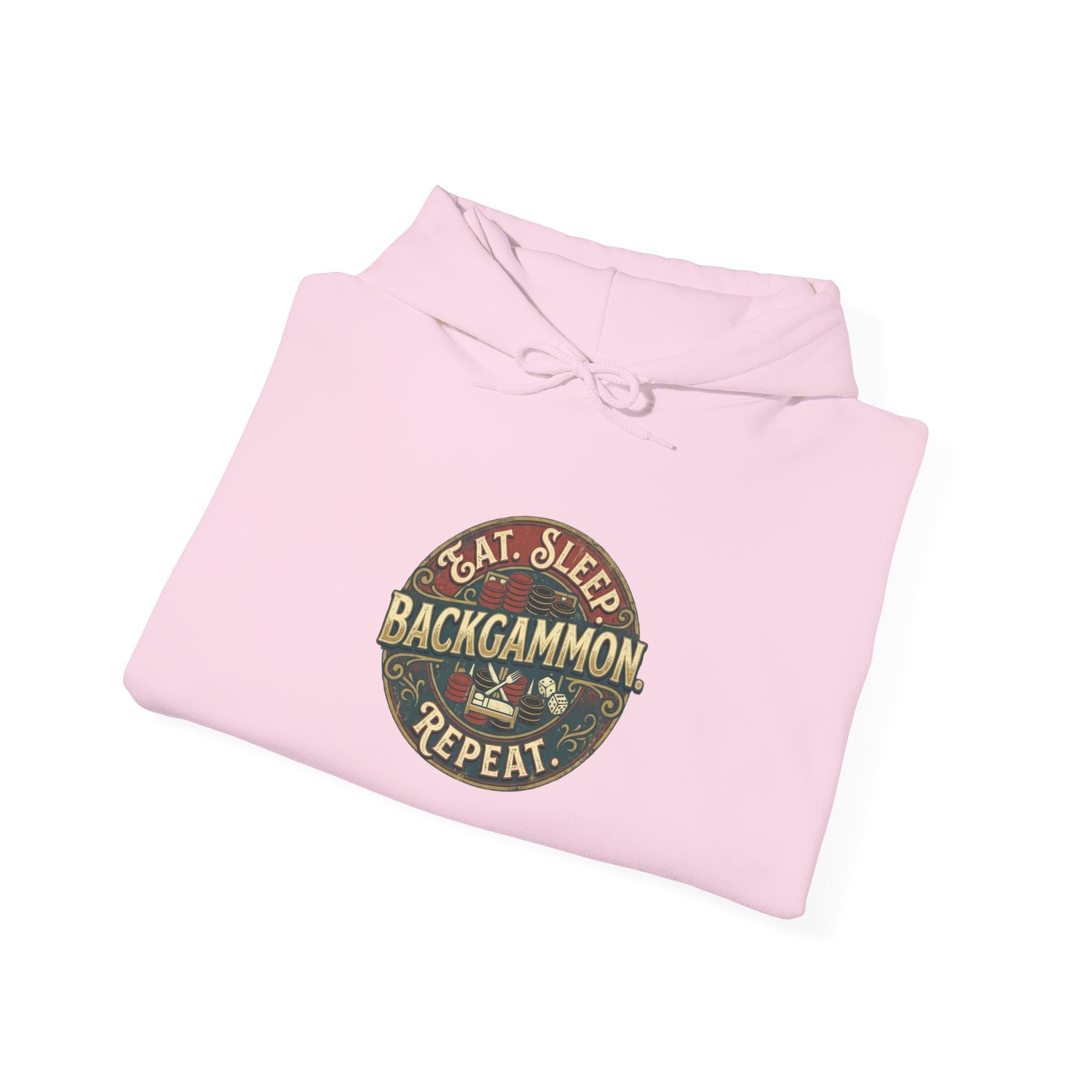 Eat. Sleep. Backgammon. Repeat. Unisex Heavy Blend™ Hooded Sweatshirt - Vintage Game Night Sweatshirt