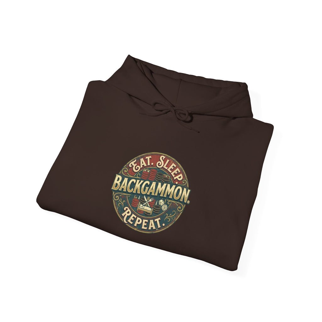 Eat. Sleep. Backgammon. Repeat. Unisex Heavy Blend™ Hooded Sweatshirt - Vintage Game Night Sweatshirt