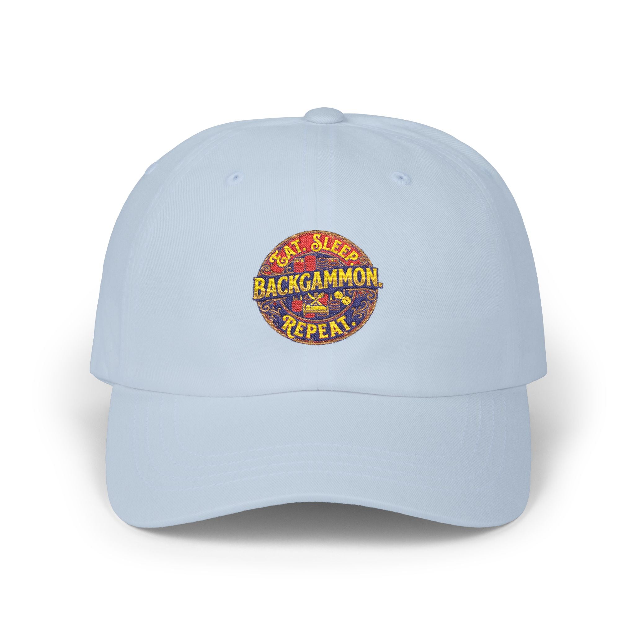 Eat. Sleep. Backgammon. Repeat. Cap — Embroidered Baseball Hat