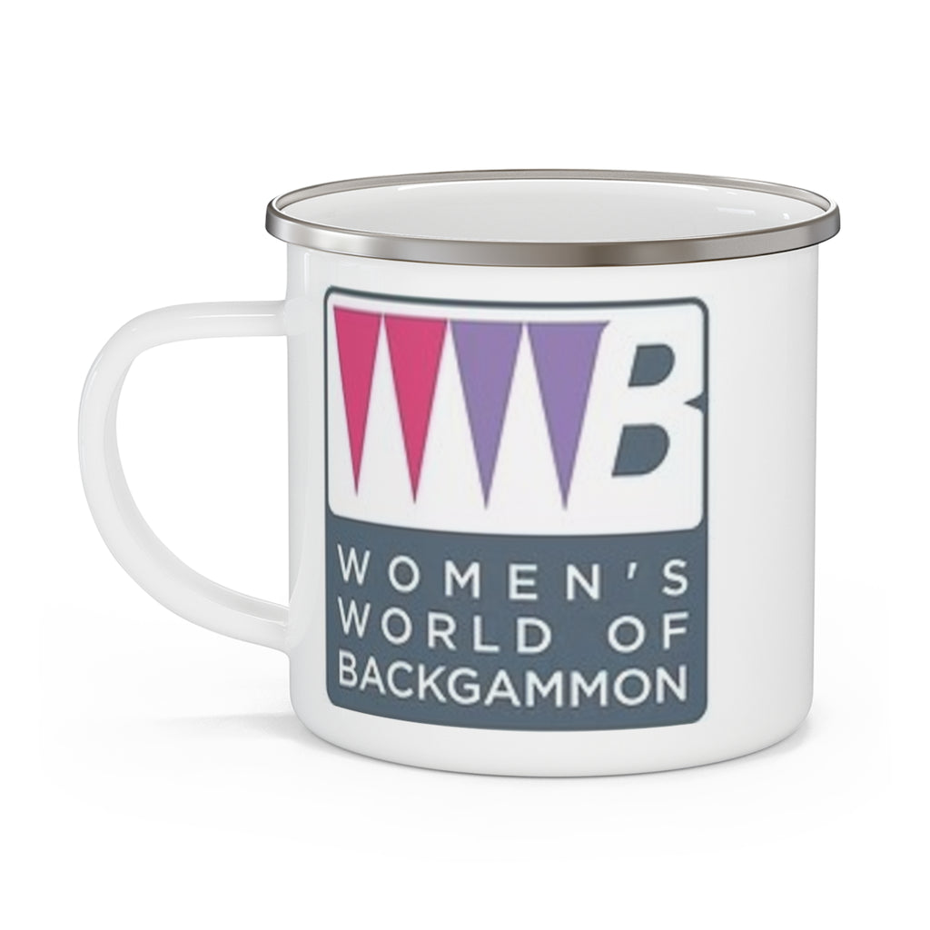 Women's World of Backgammon Enamel Camping Mug — Logo Campfire Coffee Cup