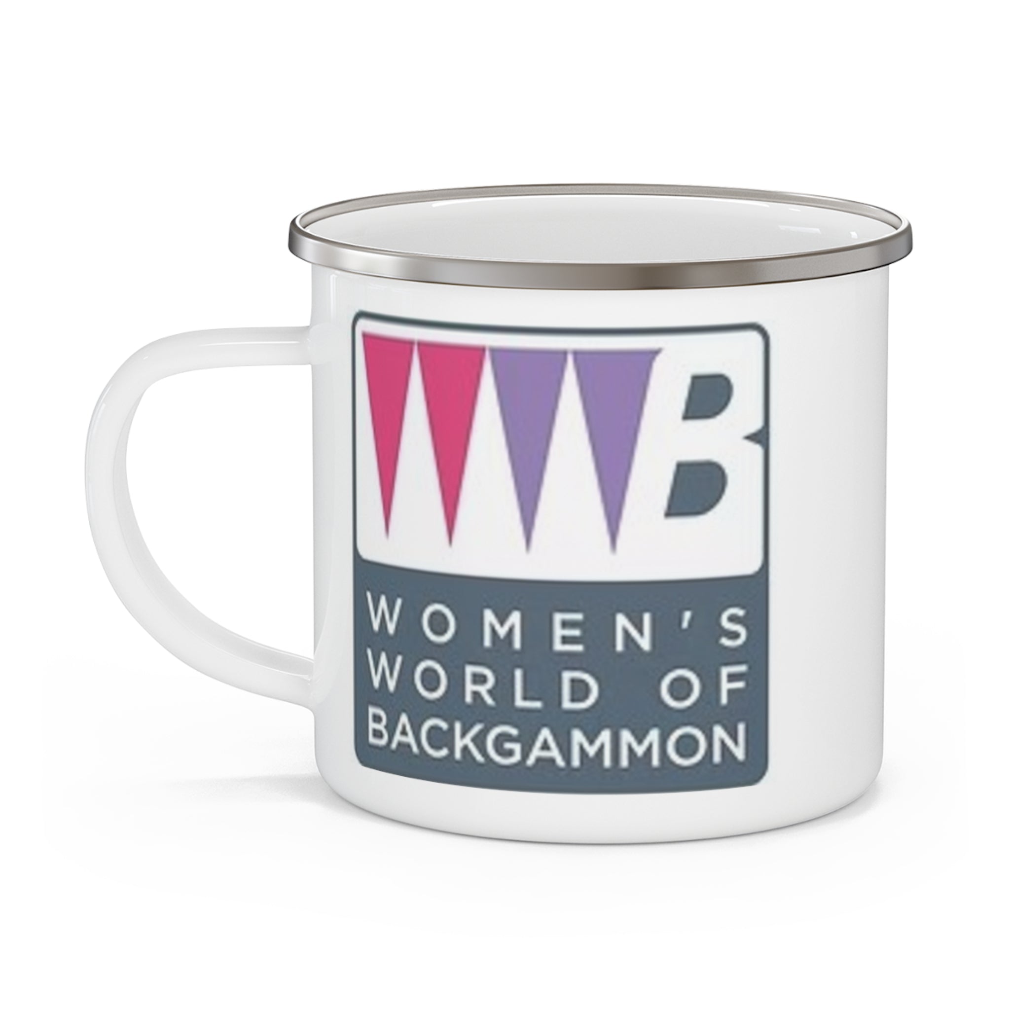 Women's World of Backgammon Enamel Camping Mug — Logo Campfire Coffee Cup
