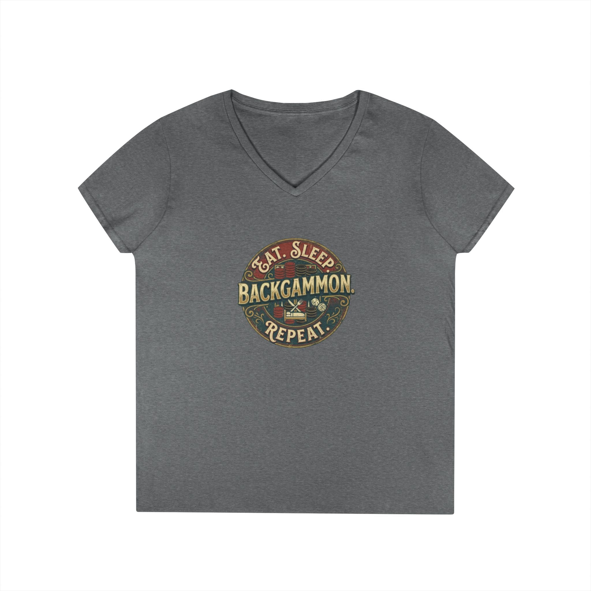 Eat. Sleep. Backgammon. Repeat. Ladies' V-Neck T-Shirt