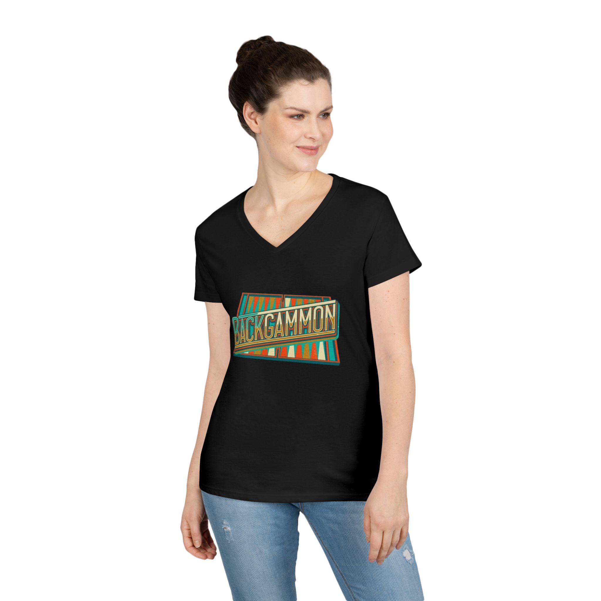 Backgammon Vintage Ladies' V-Neck T-Shirt — Retro Board Game Shirt for Women
