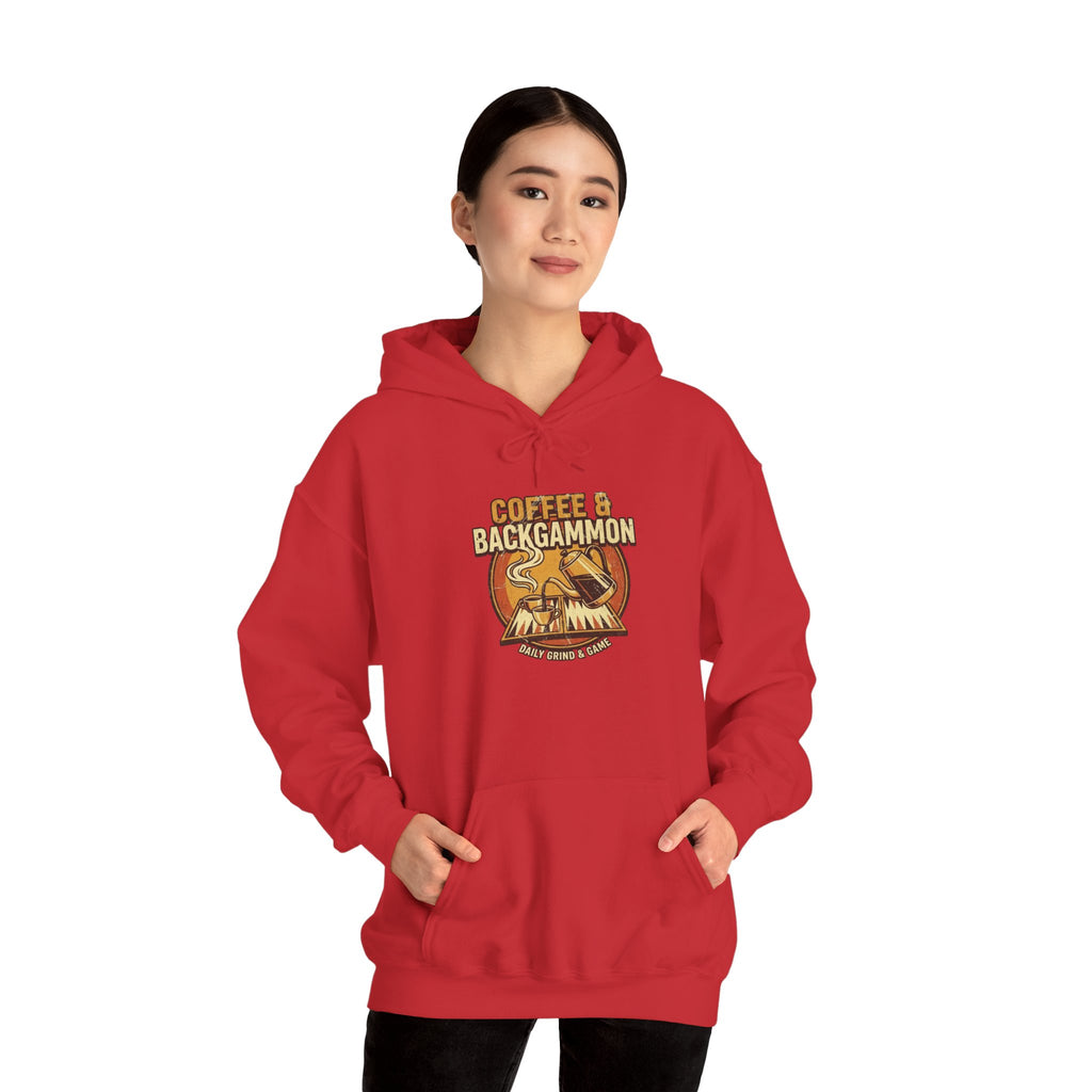 Coffee & Backgammon Unisex Heavy Blend™ Hooded Sweatshirt — Retro Coffee Lovers Game Night Sweatshirt