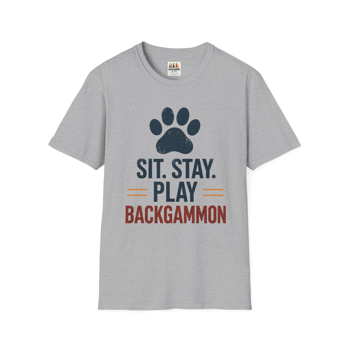 Backgammon T-Shirt — "Sit. Stay. Play Backgammon" Paw Print Tee