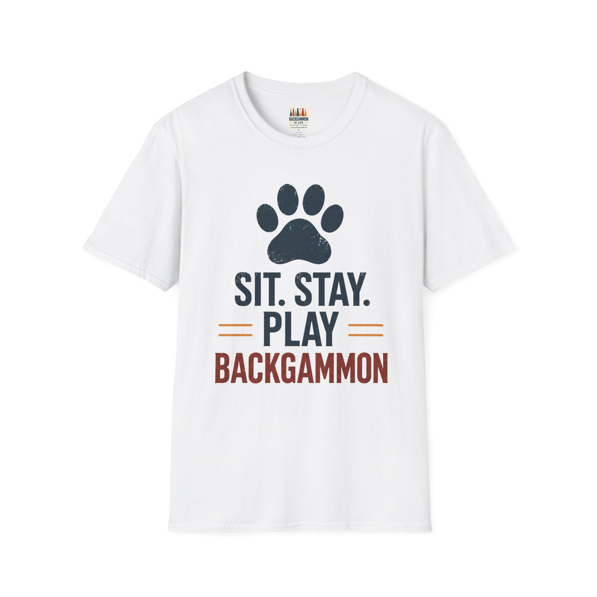 Backgammon T-Shirt — "Sit. Stay. Play Backgammon" Paw Print Tee