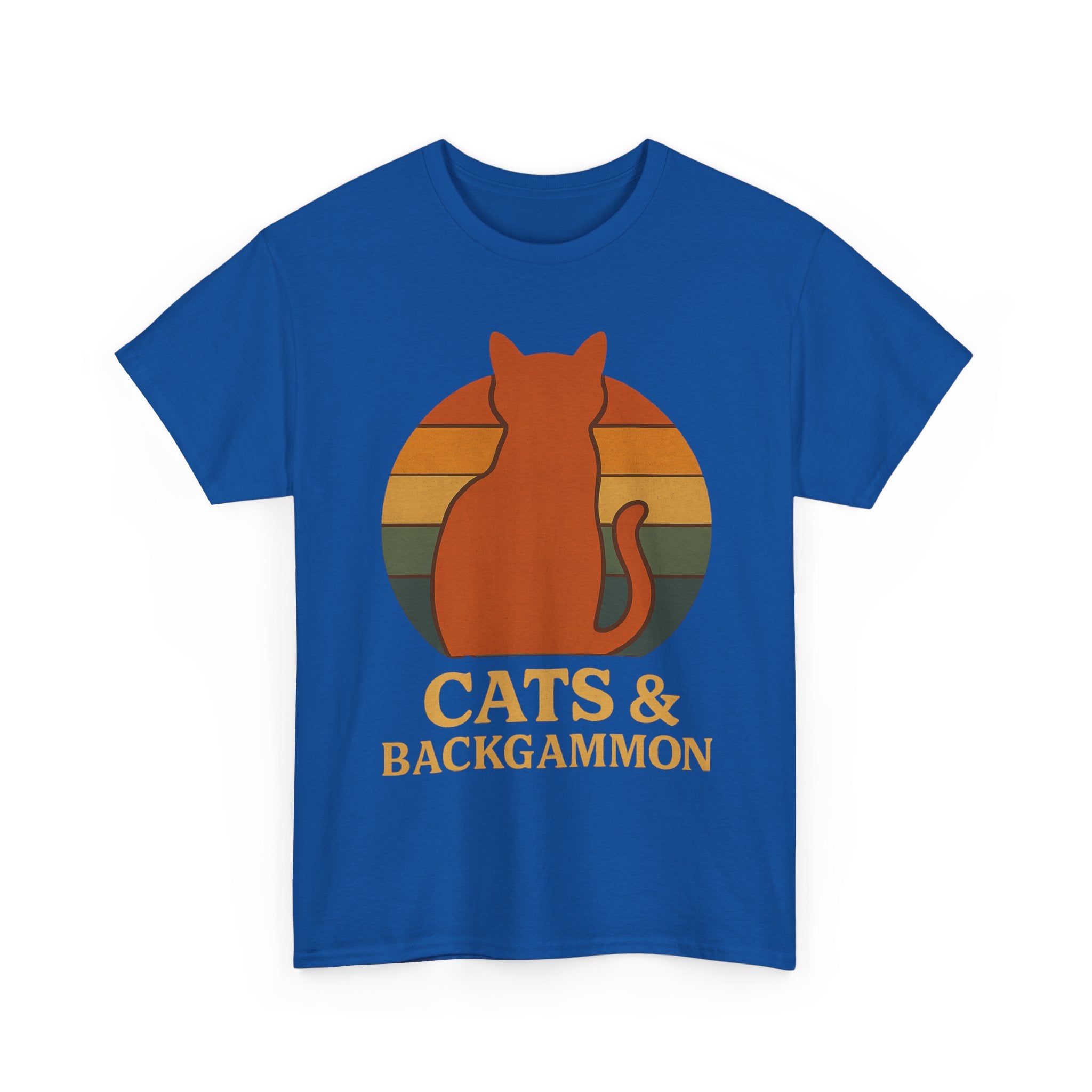 Retro Cat Silhouette Cats & Backgammon T-Shirt | Vintage Sunset Cat Tee