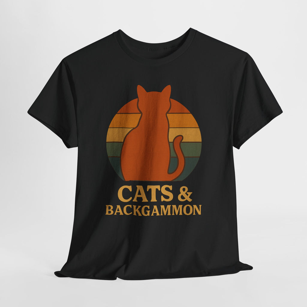 Retro Cat Silhouette Cats & Backgammon T-Shirt | Vintage Sunset Cat Tee
