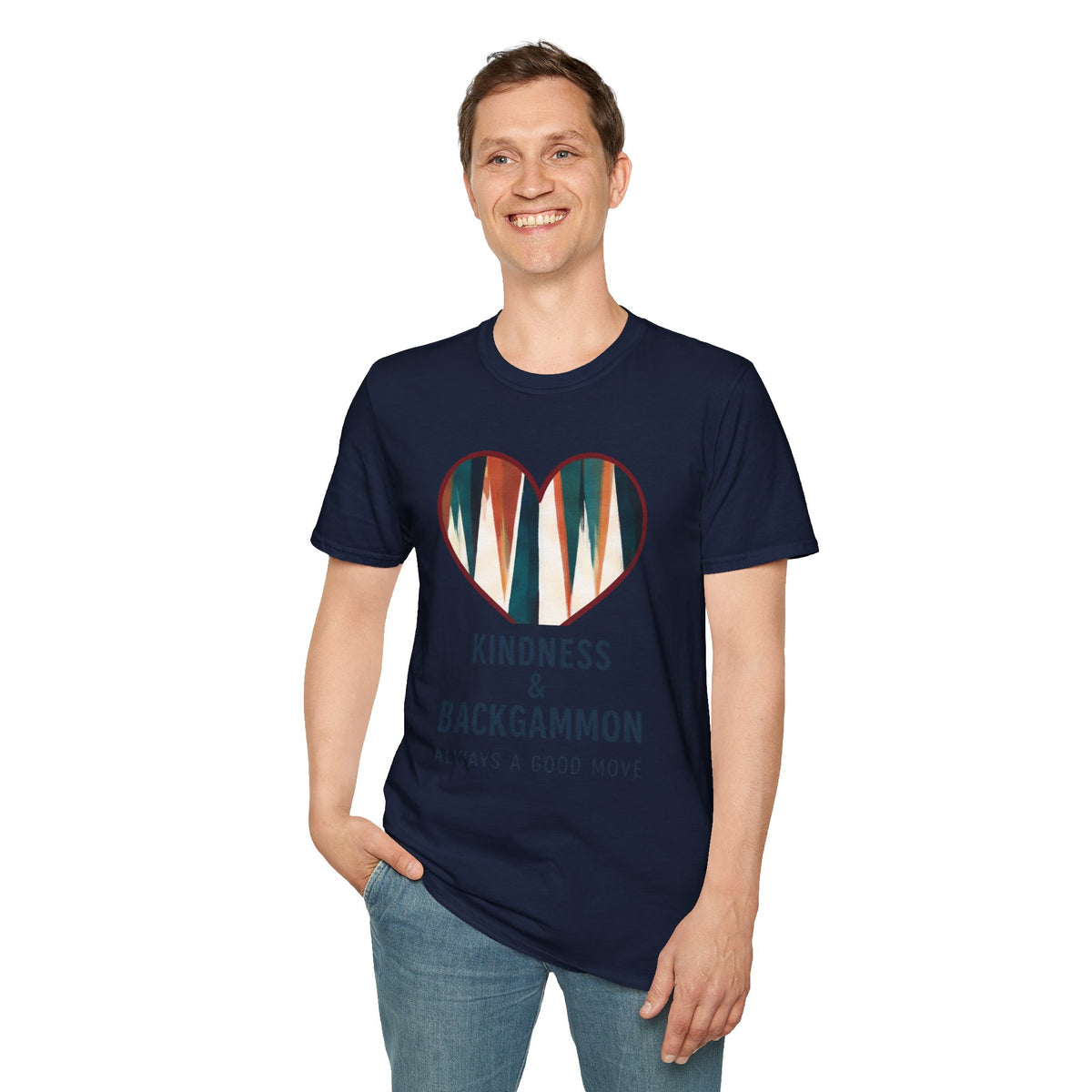 Backgammon Heart T-Shirt — "Kindness & Backgammon: Always a Good Move"