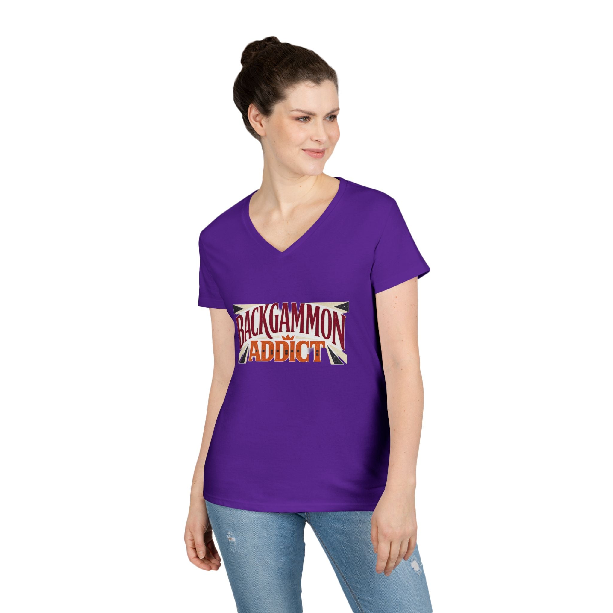 Backgammon Addict Ladies' V-Neck T-Shirt — Retro Game Lover Tee