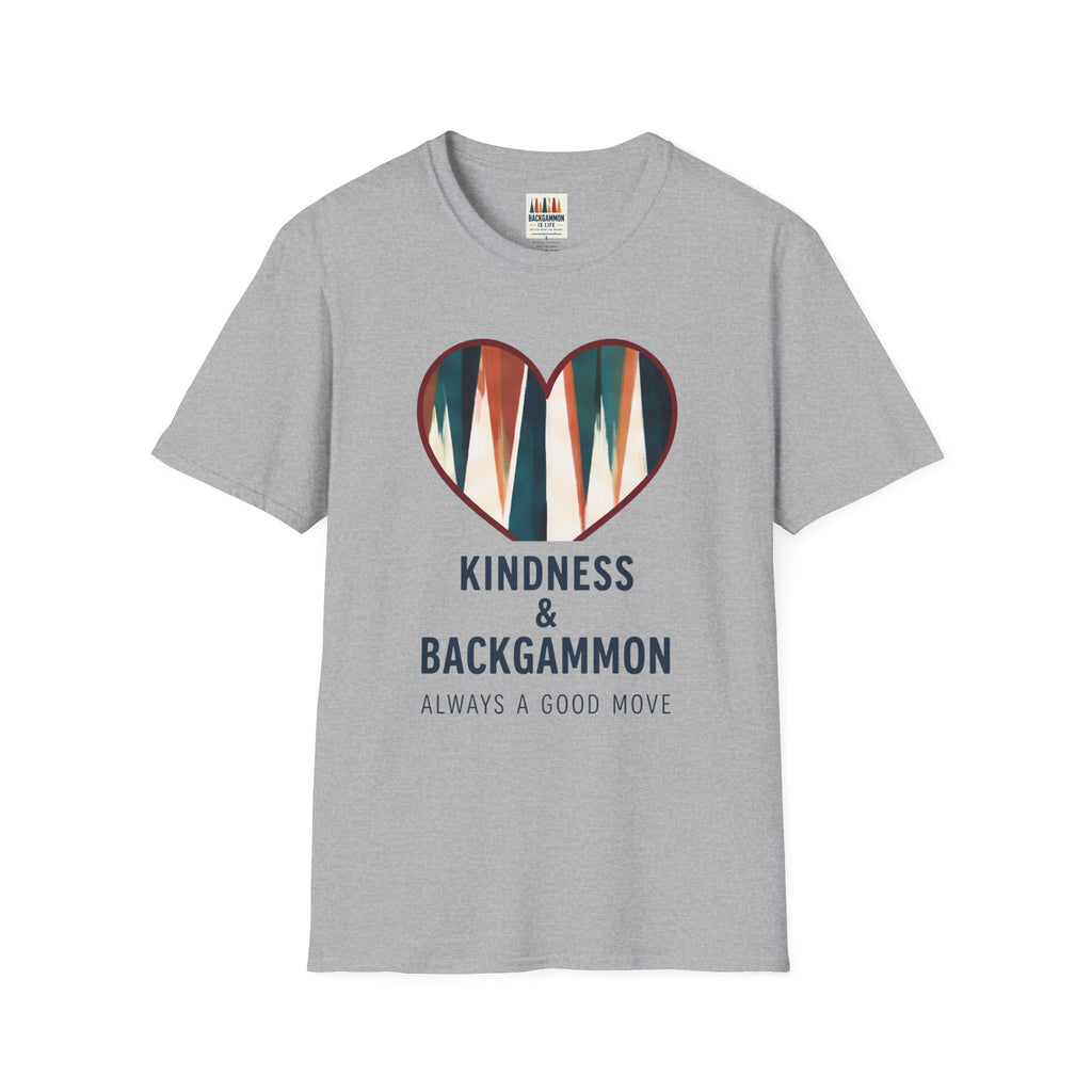 Backgammon Heart T-Shirt — "Kindness & Backgammon: Always a Good Move"