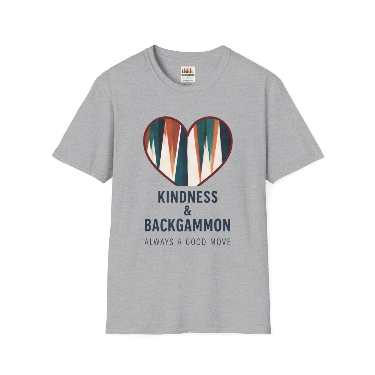 Backgammon Heart T-Shirt — "Kindness & Backgammon: Always a Good Move"